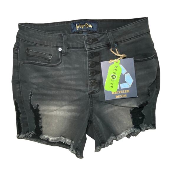 Black Distressed women's button up shorts - Picture 1 of 8